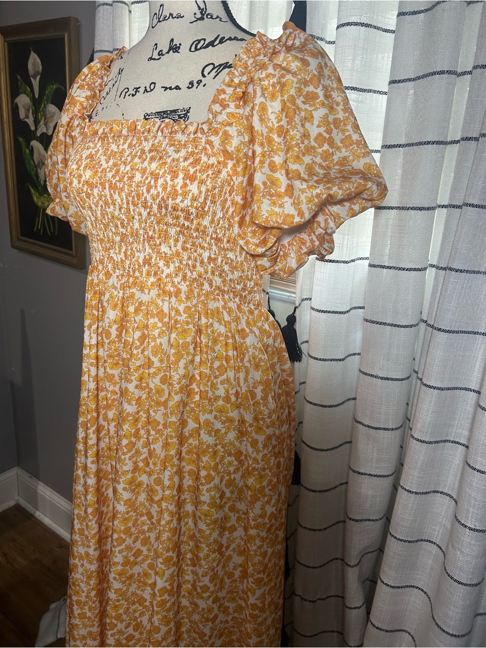 Ivy City Co Smocked Square-Neck Maxi Dress in Orange Floral - Picture 3 of 5